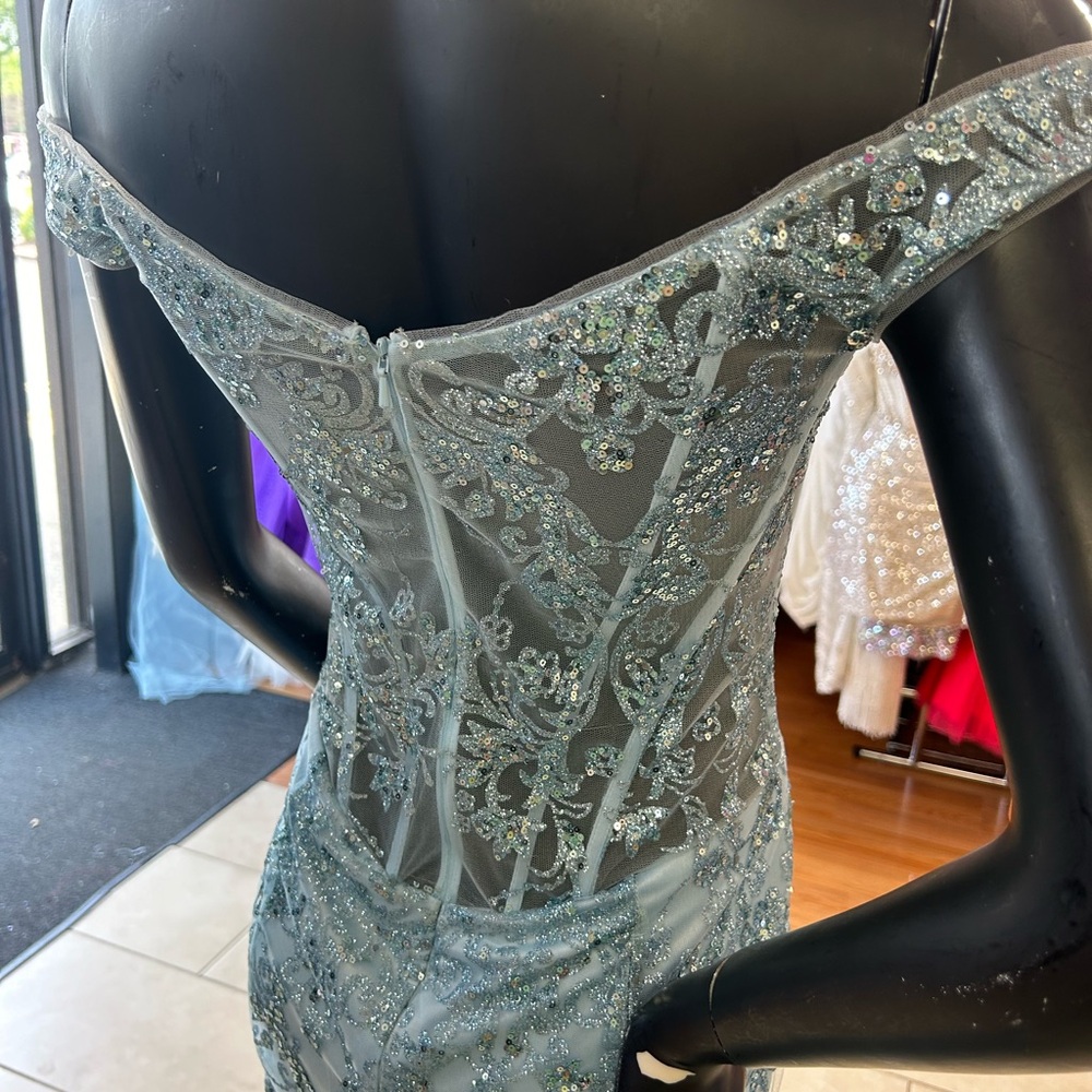 Jovani 06369 light blue size 8 off shoulder corset dress - Picture 4 of 6